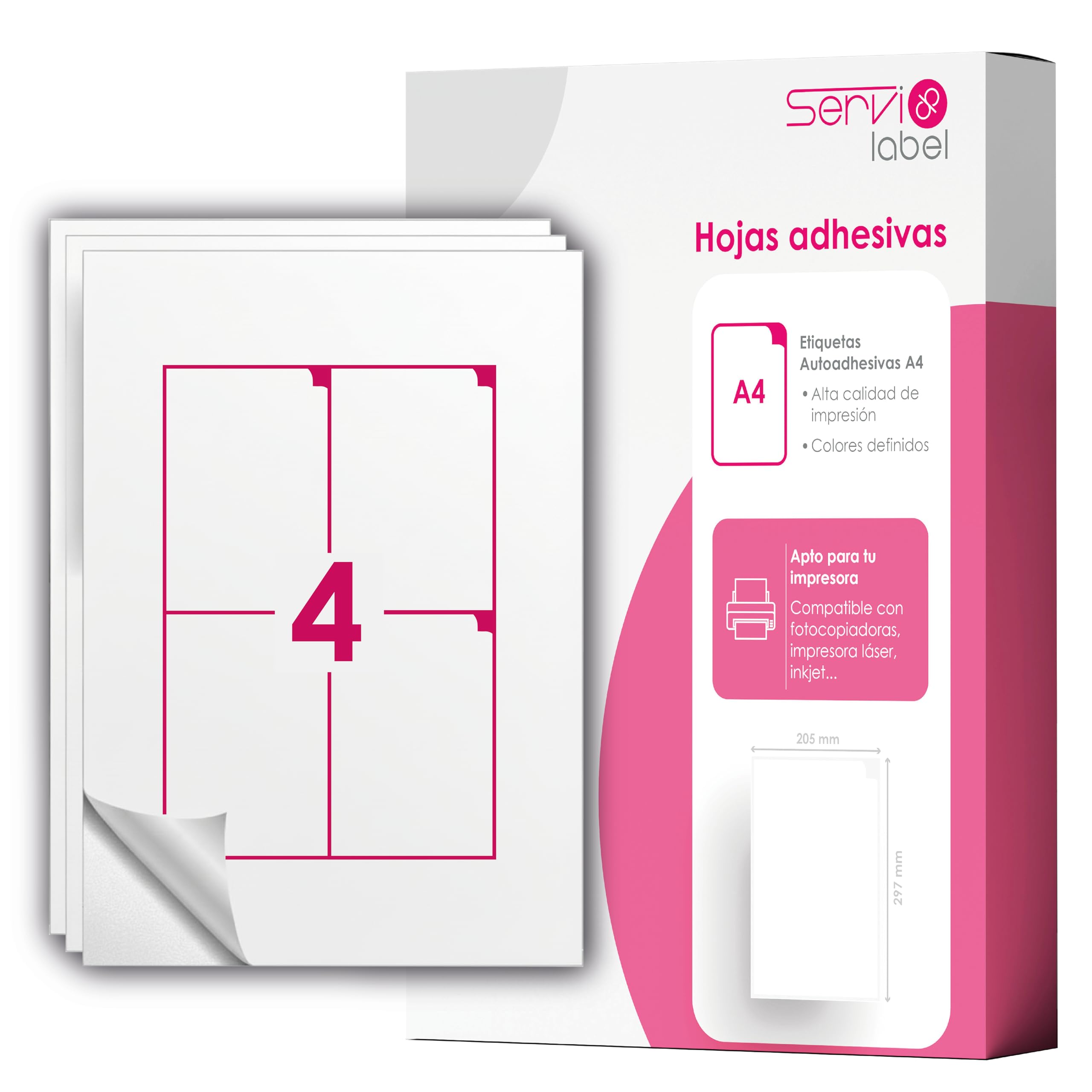 HOJA ADHESIVA A4 | 4 ETIQUETAS por HOJA